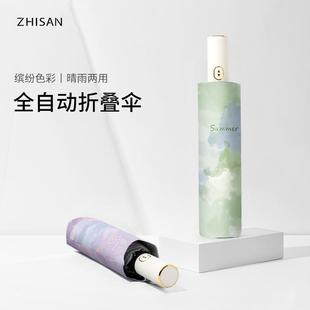 遮阳伞钛银渐变防晒伞晴雨两用女森系简约折叠学生小巧太阳伞批发