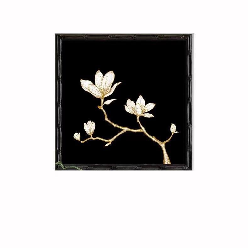 高级感法式黑白色调兰花装饰画客厅餐厅玄关中古壁画卧室床头挂画