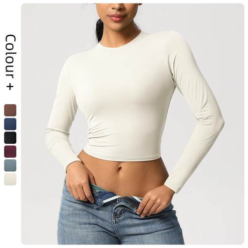 Tight yoga top, long sleeved T-shirt, outdoor sports top,