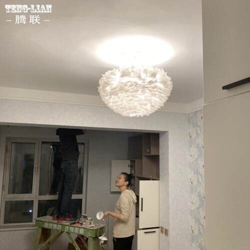 主卧室吊灯温馨儿童房间吊灯浪漫北欧餐厅灯书房创意网红羽毛灯饰