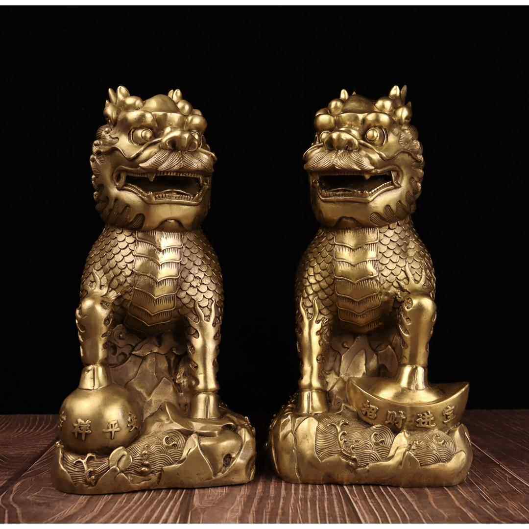 纯铜麒麟摆件精工护宝麒麟一对吉祥平安大小号麒麟家居客厅工艺品