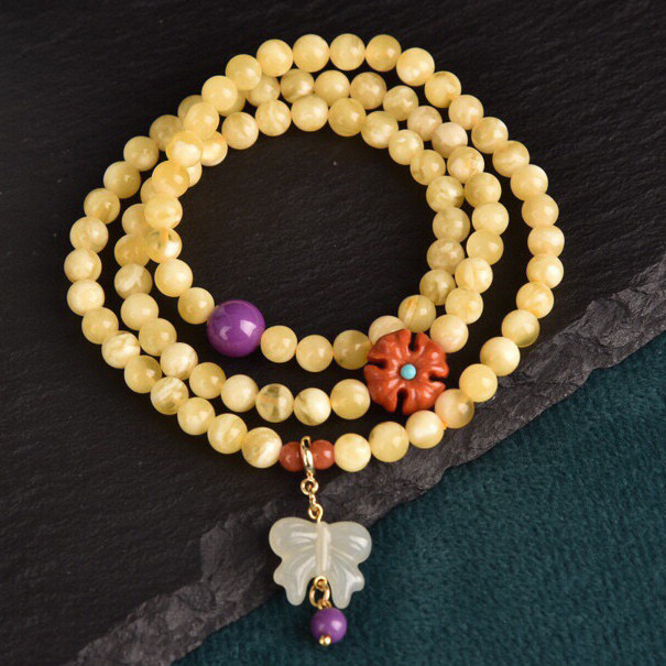 原矿蜜蜡5mm/108颗多圈佛珠手串颗颗精选白花满蜜创意手链文玩