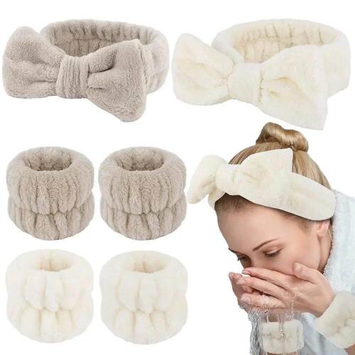 3Pcs Spa Headband Wristband for Washing Face Microfiber Make