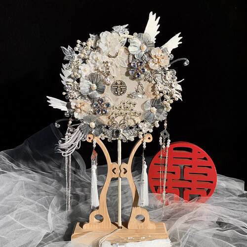 新娘结婚团扇中式婚礼香槟色秀禾出嫁手捧花喜扇子手工DIY材料包