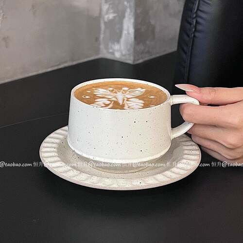 日式窑变釉下彩300ml咖啡杯碟拿铁拉花马克杯精致粗陶卡布奇诺杯
