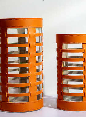 花瓶装饰欧式酒店现代家居皮革样板间织花艺术别墅客厅玻璃器编