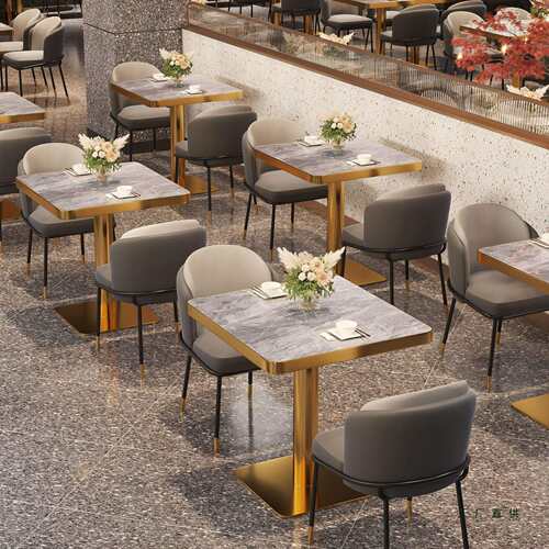 岩板商用餐桌自助餐厅面馆奶茶店桌椅大理石咖啡桌餐饮店卡座桌子
