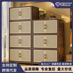 中古风收纳柜双开门家用加厚置物架可移动多层客厅卧室折叠储物柜