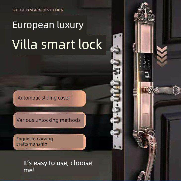 长拉指纹锁电子锁欧式大门锁智能锁别墅双开门指纹锁密码锁对开