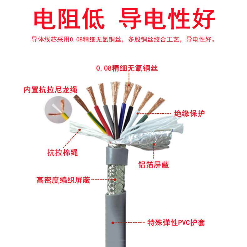高柔性耐折TRVVP7/8/10/12芯*0.75/1mm双屏蔽耐油耐寒拖链电缆线