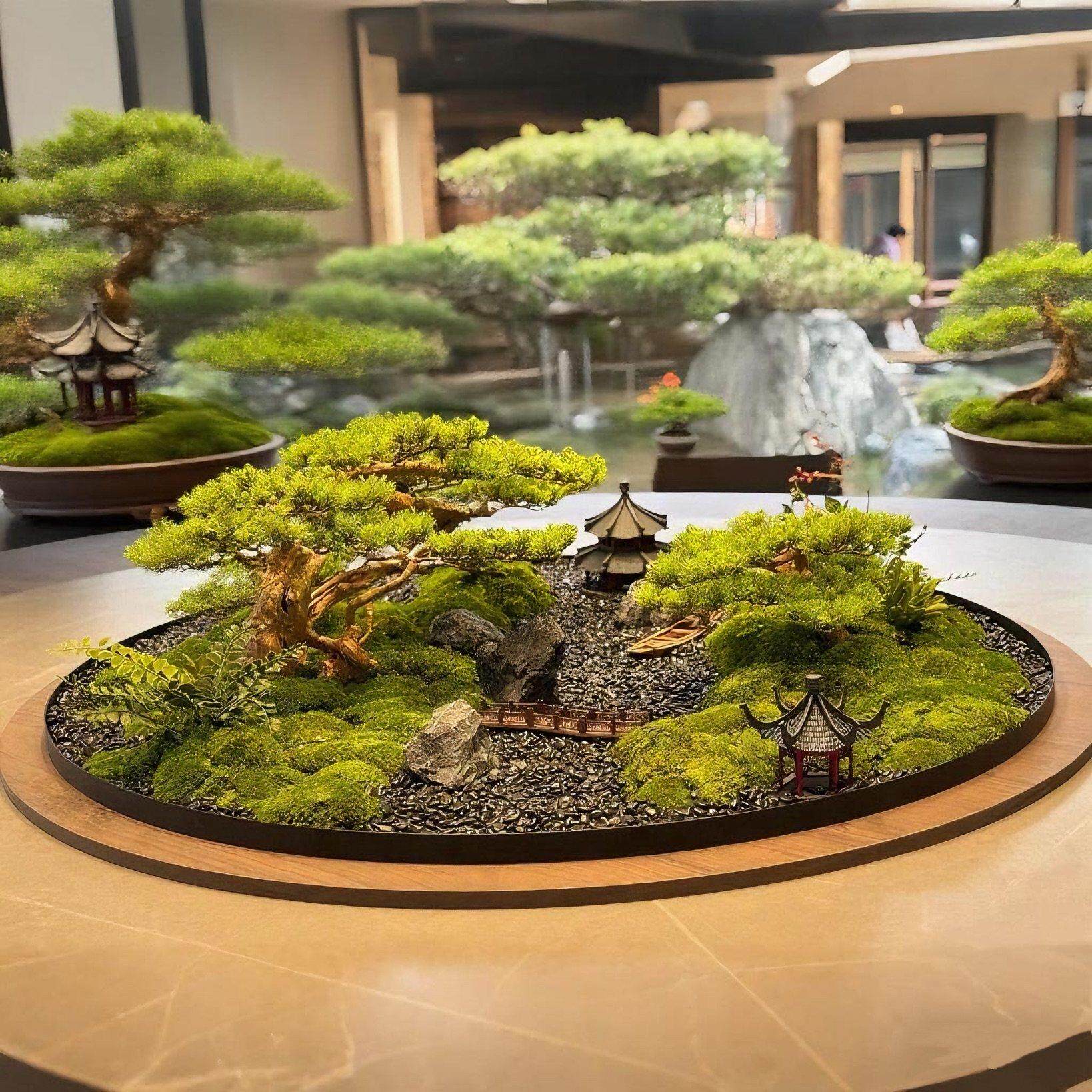 餐桌转盘中间装饰大圆桌中间摆花永生苔藓圆形微景观餐桌花