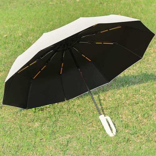 环扣伞新款加大抗风耐用双人10骨折叠雨伞抗风黑胶晴雨两用伞