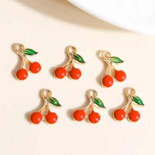10pcs 9*13mm Enamel Mini Fruit Cherry Charms for Earrings Pe