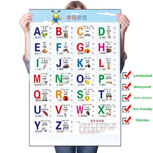 26个英文字母表墙贴幼儿园小学一年级拼音abcd字母表英语单词挂图