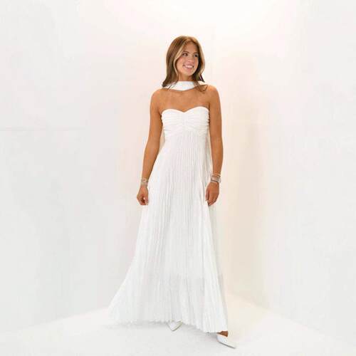 Women Long Dress Solid Color Pleated Tube Dress Summer