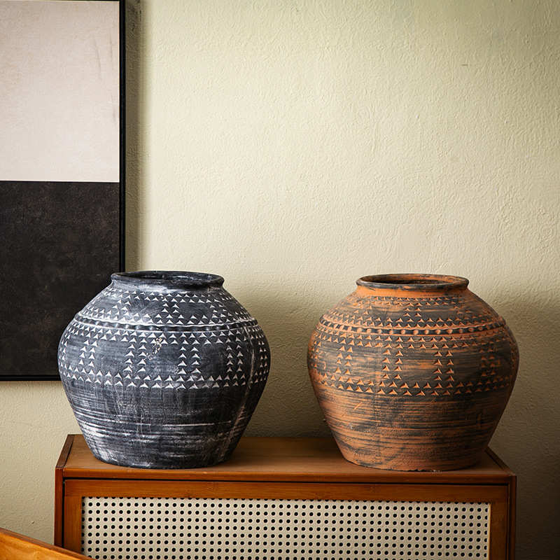 复古镁泥花盆大号侘寂风绿植花盆新中式客厅民宿落地装饰花器软装