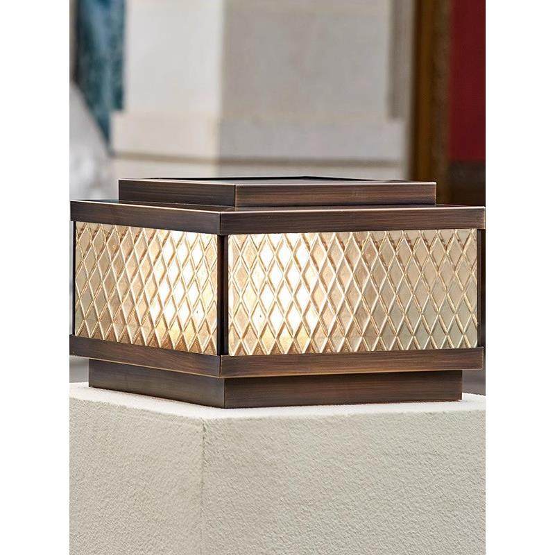 全铜太阳能柱头灯户外庭院灯简约防水别墅围墙灯柱子灯花园门柱灯