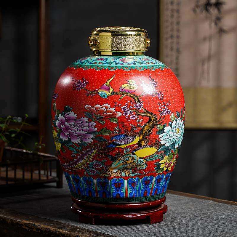 百鸟朝凤景德镇陶瓷酒坛子泡酒缸 酒瓶密封10斤50斤存酒厂家直销