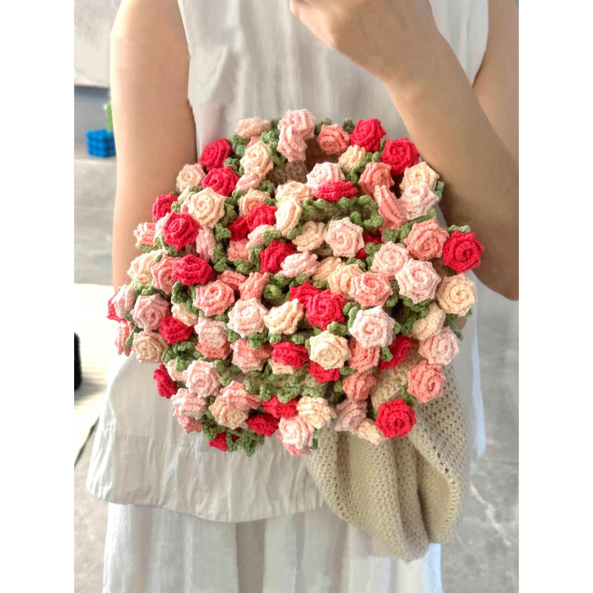 diy玫瑰花花束毯子手工编织材料