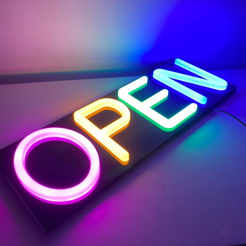 open sign霓虹灯广告灯牌跨境高亮led商铺营业中悬挂发光字指示牌