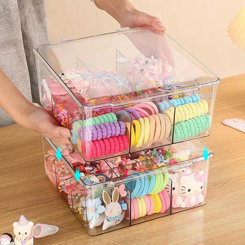 儿童发饰收纳盒透明多格宝宝可爱盒子发箍发卡头绳发夹皮筋首饰盒