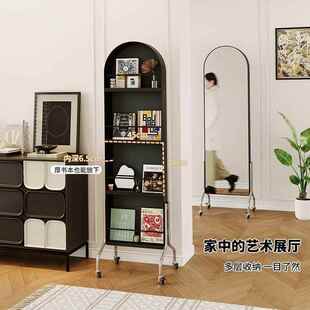 书架杂志架简约可移动镜JBU子一体网红带物架多功能穿家用落地置