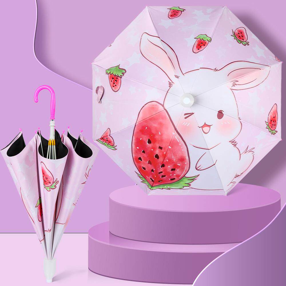 厂家21寸手动防夹手安全儿童晴雨伞黑胶印花卡通伞不湿身