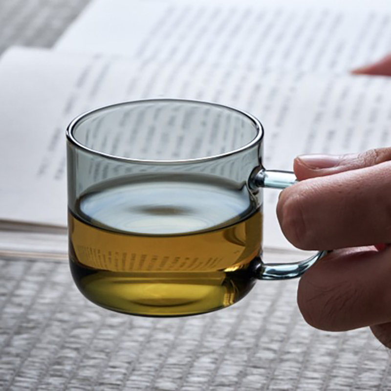 加厚耐热烟灰色玻璃品茗杯小茶杯家用带耳把杯