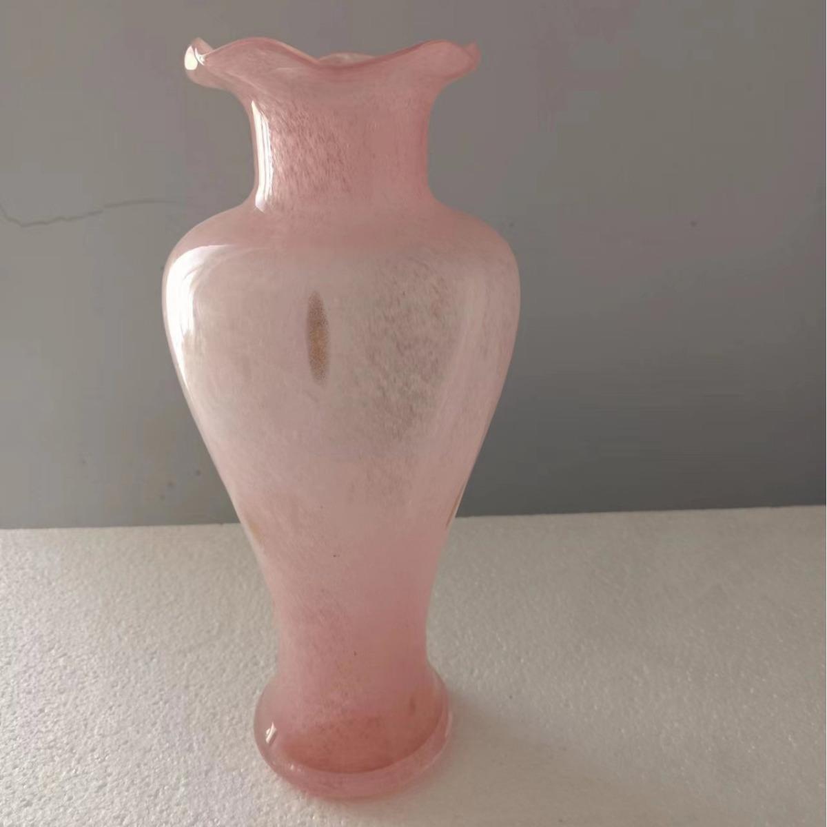 vintage中古风法式复古芬顿花瓣皱褶口艺术琉璃花瓶彩色波点设计