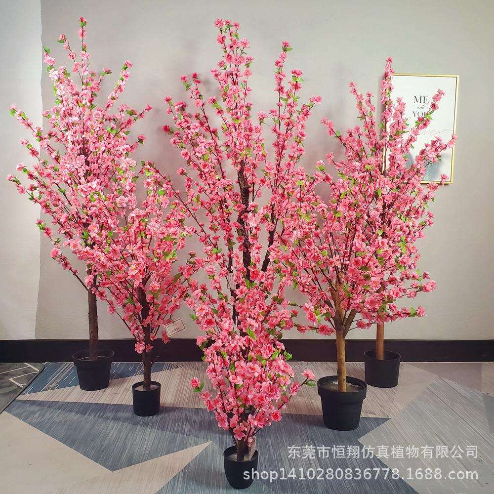 热销仿真植物假桃花树客厅摆设展厅落地盆栽假花室内装饰仿真桃花