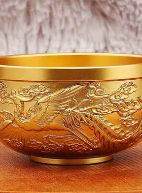 浮雕黄铜龙凤呈祥百福碗餐厅餐具家用铜碗送礼金属工艺品摆件
