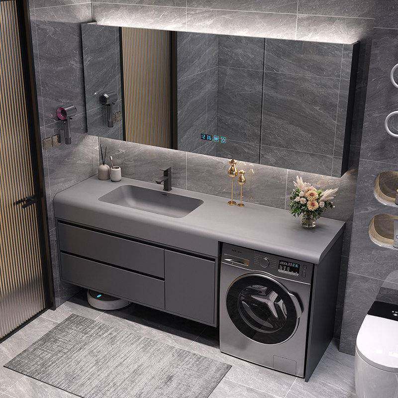 定制可丽耐浴室柜洗衣机伴侣卫生间岩板热弯一体盆洗漱台面盆组合