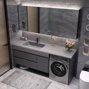 定制可丽耐浴室柜洗衣机伴侣卫生间岩板热弯一体盆洗漱台面盆组合