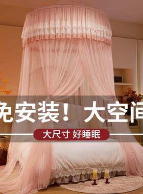 公主风圆顶蚊帐家用卧室2025新款免安装床帘幔纱落地吊帐儿童女孩
