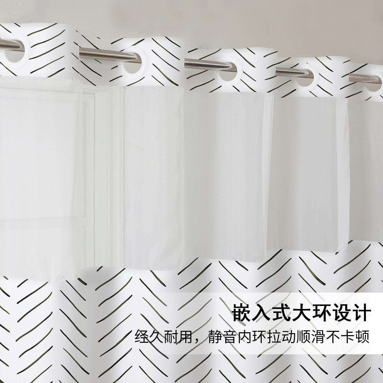 几何线条双层大环数码印花浴帘 卫生间防水防霉隔断浴室帘跨境供
