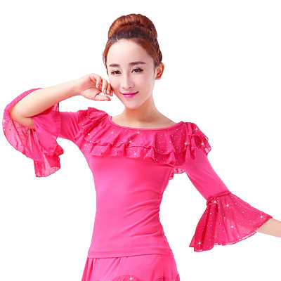 云裳恋衣新款广场舞服装夏修身跳舞服女喇叭袖上衣跳拉丁舞蹈上装