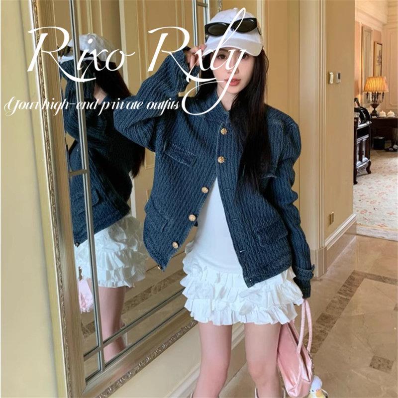 RIXO RXLY蓝色小香风牛仔外套女春秋小众设计感宽松休闲百搭上衣