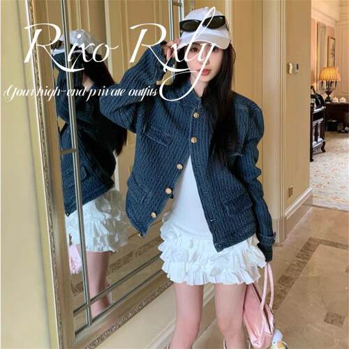 RIXO RXLY蓝色小香风牛仔外套女春秋小众设计感宽松休闲百搭上衣