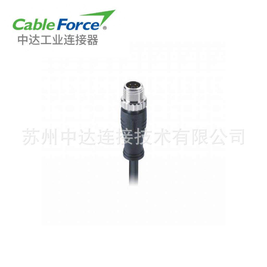 M12连接器5pin K-Code公头插头预铸电缆屏蔽型防水航空插头2M