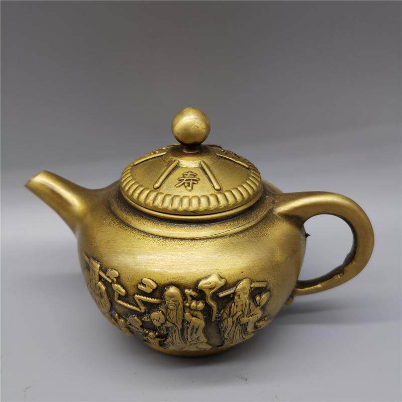 直销新款古玩仿古做旧铜器工艺品黄铜壶福禄寿小铜壶茶壶酒壶宣德