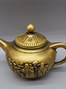 直销新款古玩仿古做旧铜器工艺品黄铜壶福禄寿小铜壶茶壶酒壶宣德