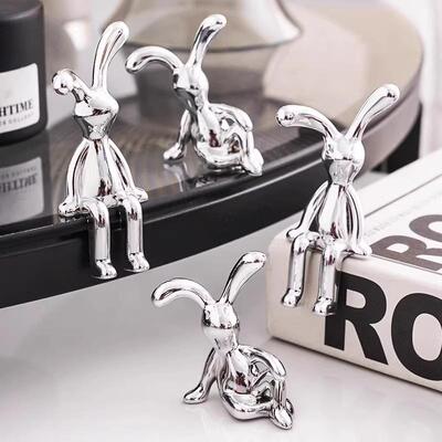 Nordic modern electroplated long-eared rabbit ornament, exud