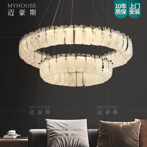 新品云雾玻璃 轻奢客厅吊灯全铜主灯一字岛台餐厅灯卧室黑色灯具