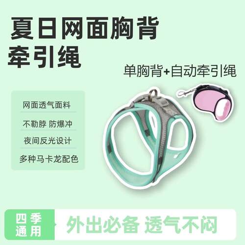 猫咪牵引绳背心式新款宠物胸背带反光透气牵引绳遛狗绳子用品
