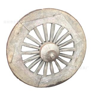 影视道具老木车轮轱辘实木中式复古老马车轮壁饰品相完整独轮木车