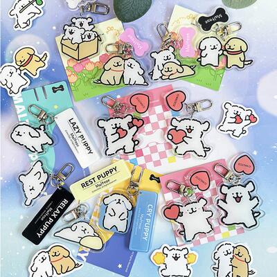 正版Maltese线条小狗雨天系列钥匙扣包挂可爱卡通亚克力挂件礼物A