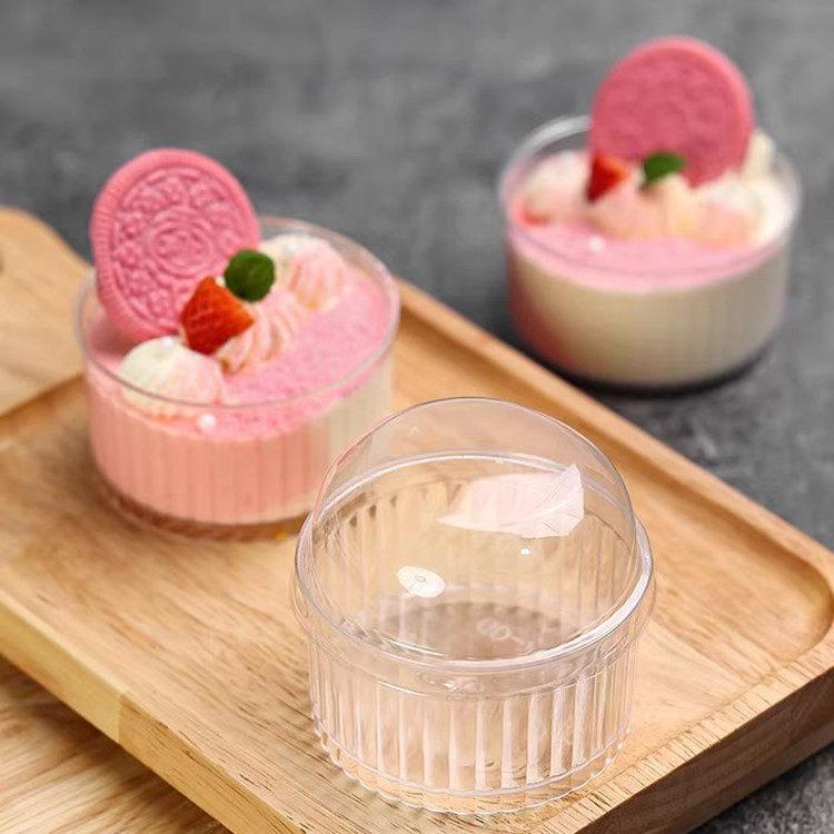 透明条纹杯一次性硬塑料布丁杯提拉米苏杯慕斯杯甜品杯塑料杯50只