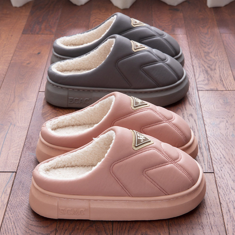 防水棉拖鞋女士秋冬季2025家居室内保暖加绒情侣防滑厚底居家休闲