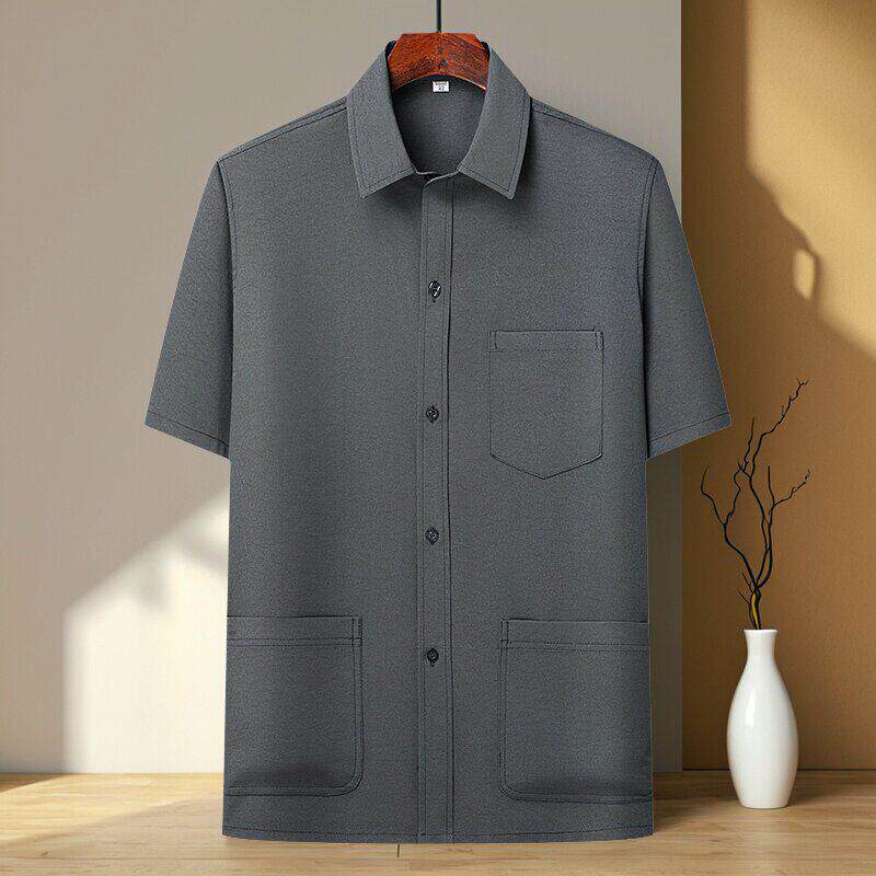 中老年衬衫男夏季冰丝多口袋薄款爸爸夏装老年人宽松衣服爷爷衬衣