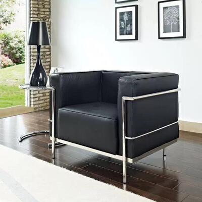 超迁皮沙发客厅现代简约风不锈钢黑色皮艺单双三人LC3柯布西耶